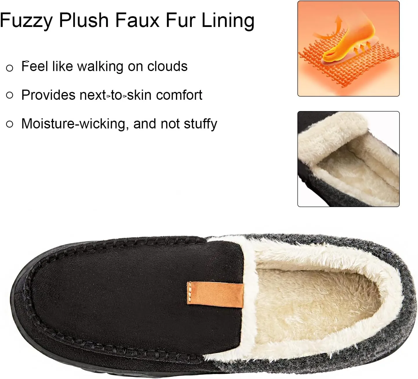 Ranberone Mens Moccasin Slippers Suede Memory Foam House Slippers with Soft Fleece Lining Anti-Skid Sole Indoor Outdoor House Shoes