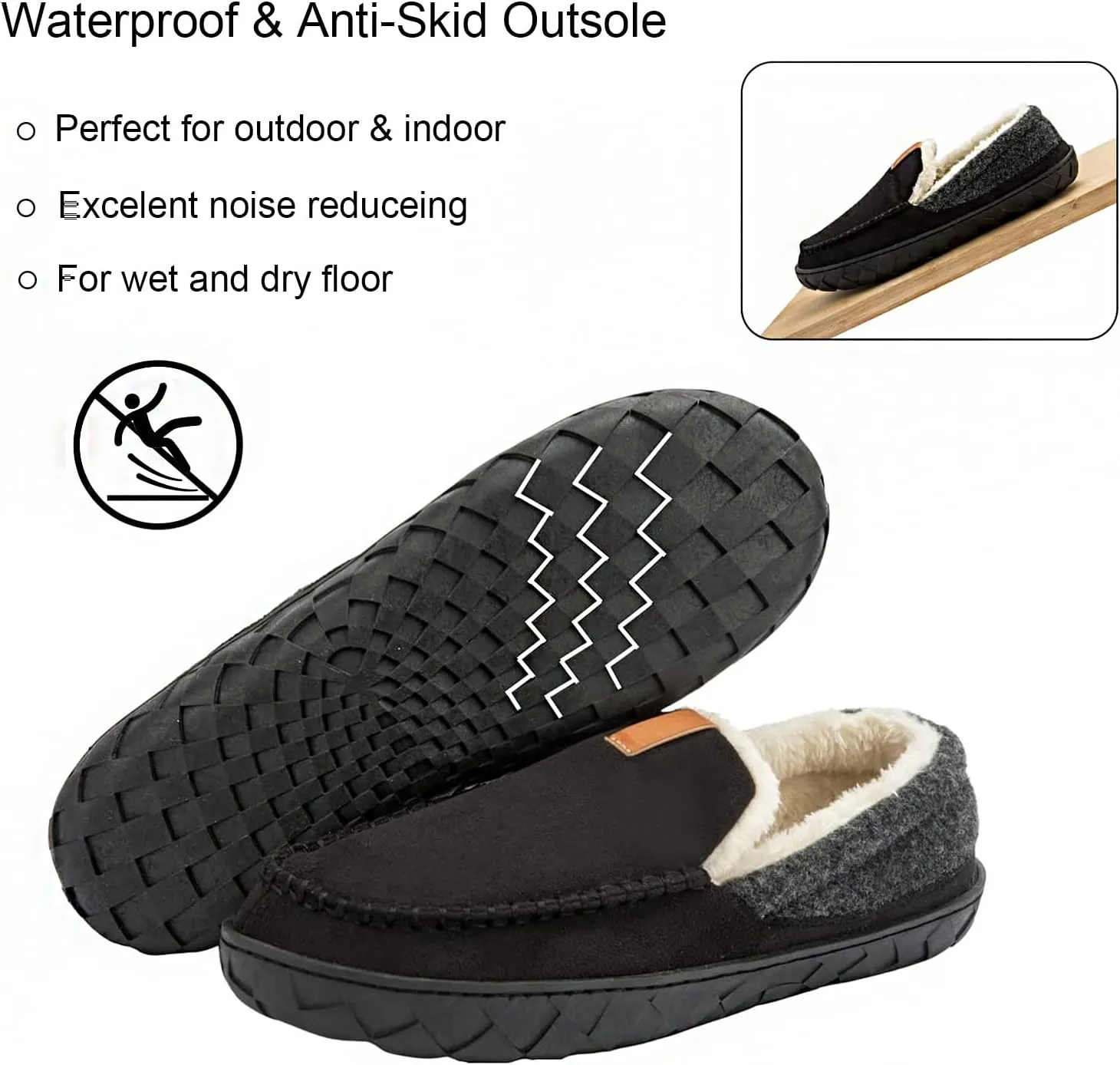 Ranberone Mens Moccasin Slippers Suede Memory Foam House Slippers with Soft Fleece Lining Anti-Skid Sole Indoor Outdoor House Shoes
