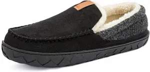 Ranberone Mens Moccasin Slippers Suede Memory Foam House Slippers with Soft Fleece Lining Anti-Skid Sole Indoor Outdoor House Shoes