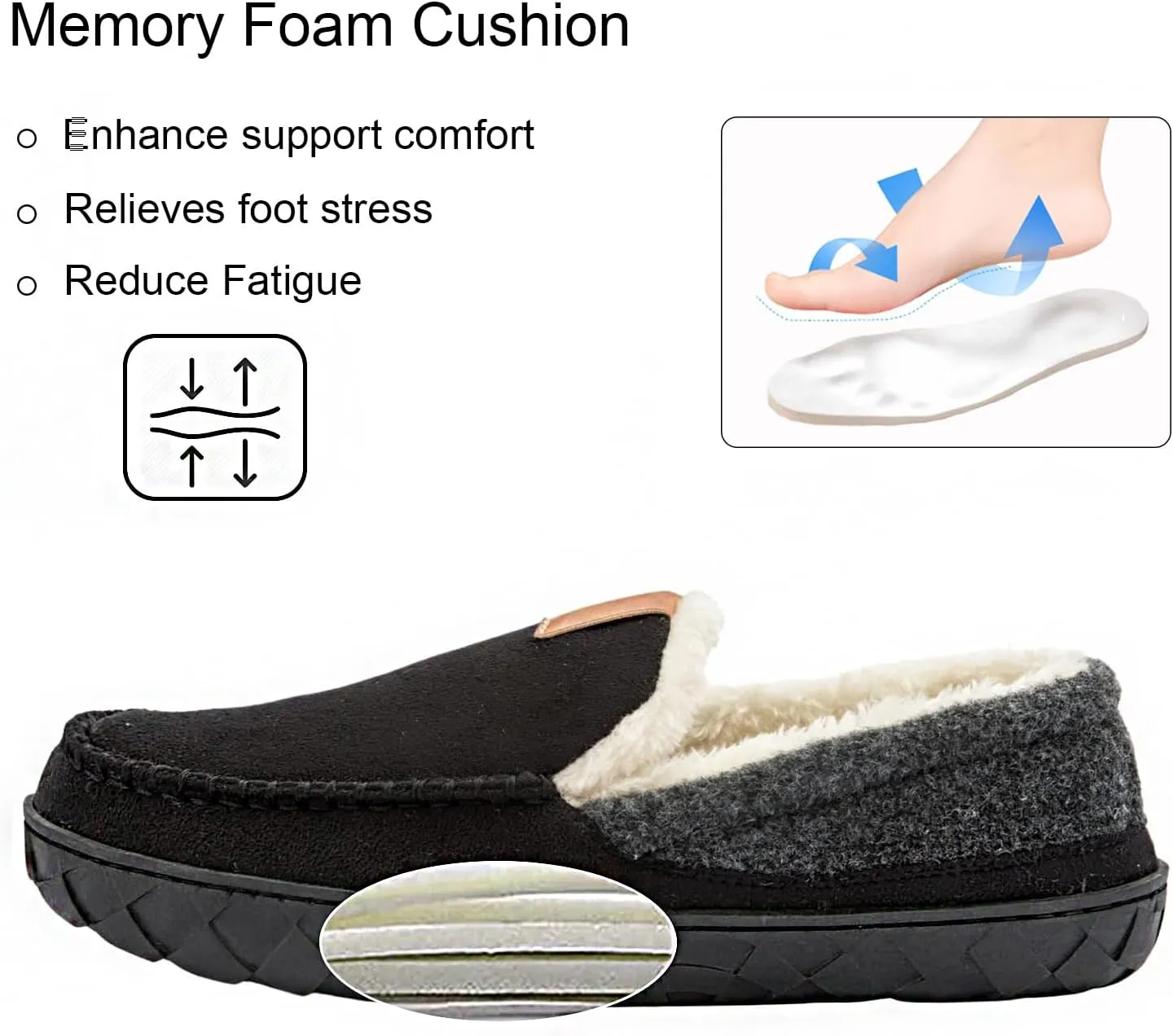 Ranberone Mens Moccasin Slippers Suede Memory Foam House Slippers with Soft Fleece Lining Anti-Skid Sole Indoor Outdoor House Shoes
