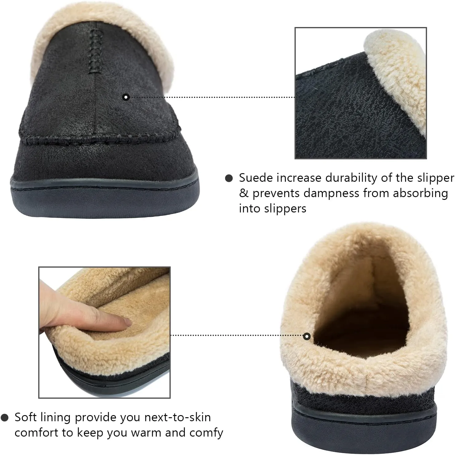 Ranberone Men's Slippers Microsuede Upper Moccasin House Shoes with Fuzzy Plush Lining Indoor and Outdoor