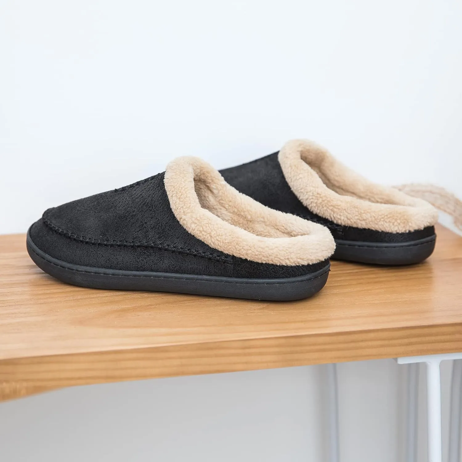 Ranberone Men's Slippers Microsuede Upper Moccasin House Shoes with Fuzzy Plush Lining Indoor and Outdoor