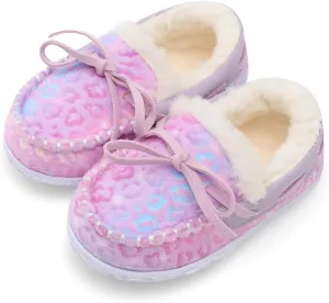 Scurtain Unisex Kids Toddler Slippers Suede Moccasin Slippers for Boys Girls Baby Lined with Warm Fur