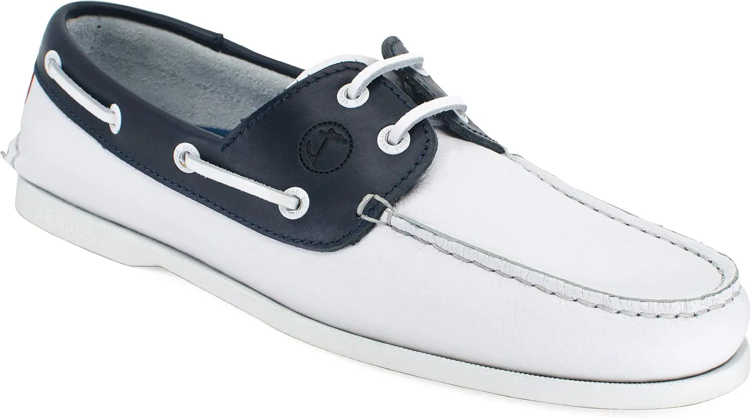 Seajure Men’s Boat Shoes Navagio White, Navy Blue and Red Leather