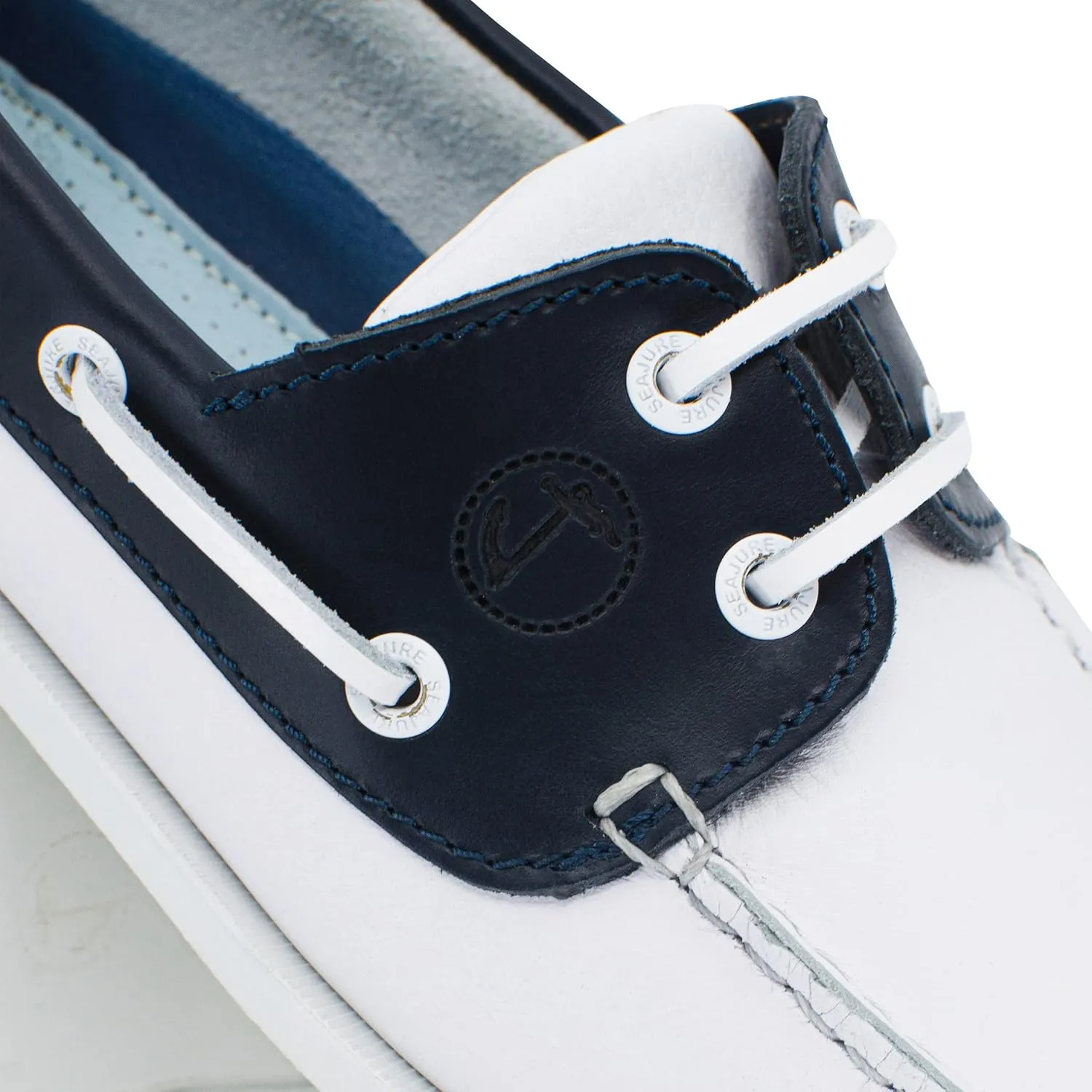 Seajure Men’s Boat Shoes Navagio White, Navy Blue and Red Leather