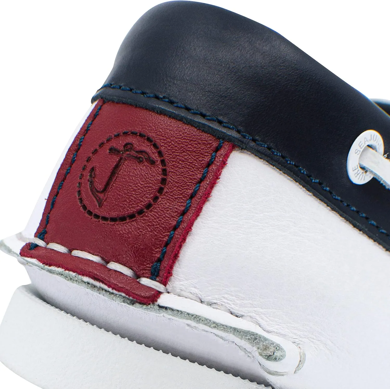 Seajure Men’s Boat Shoes Navagio White, Navy Blue and Red Leather