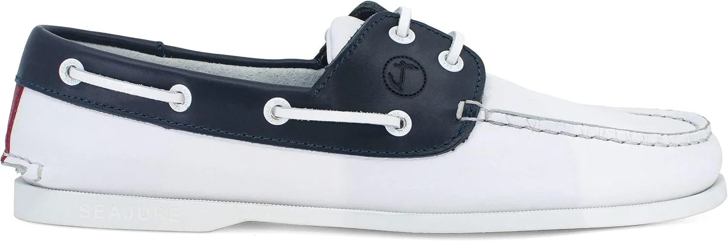 Seajure Men’s Boat Shoes Navagio White, Navy Blue and Red Leather