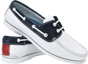 Seajure Men’s Boat Shoes Navagio White, Navy Blue and Red Leather