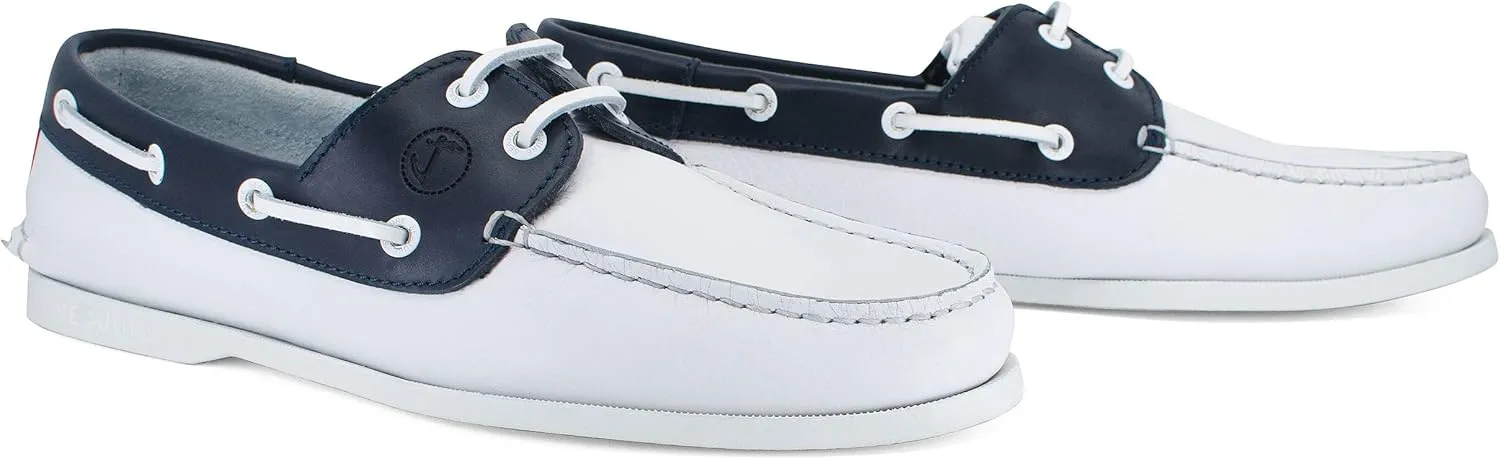 Seajure Men’s Boat Shoes Navagio White, Navy Blue and Red Leather