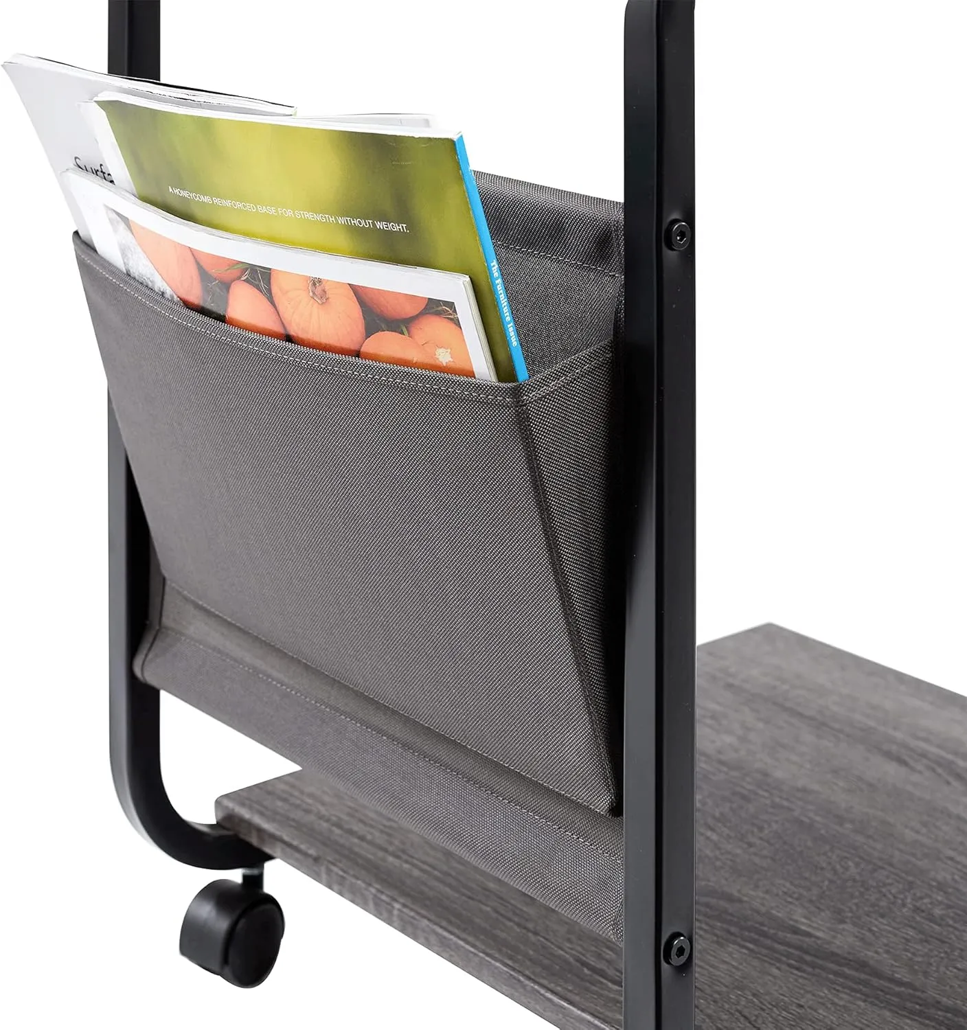 Seville Classics Airlift Height Adjustable Mobile Rolling Laptop Cart Computer Workstation Desk Home, Office, Classroom, Hospital, w/Wheels, C-Shape Table (19"), Rustic Ashwood