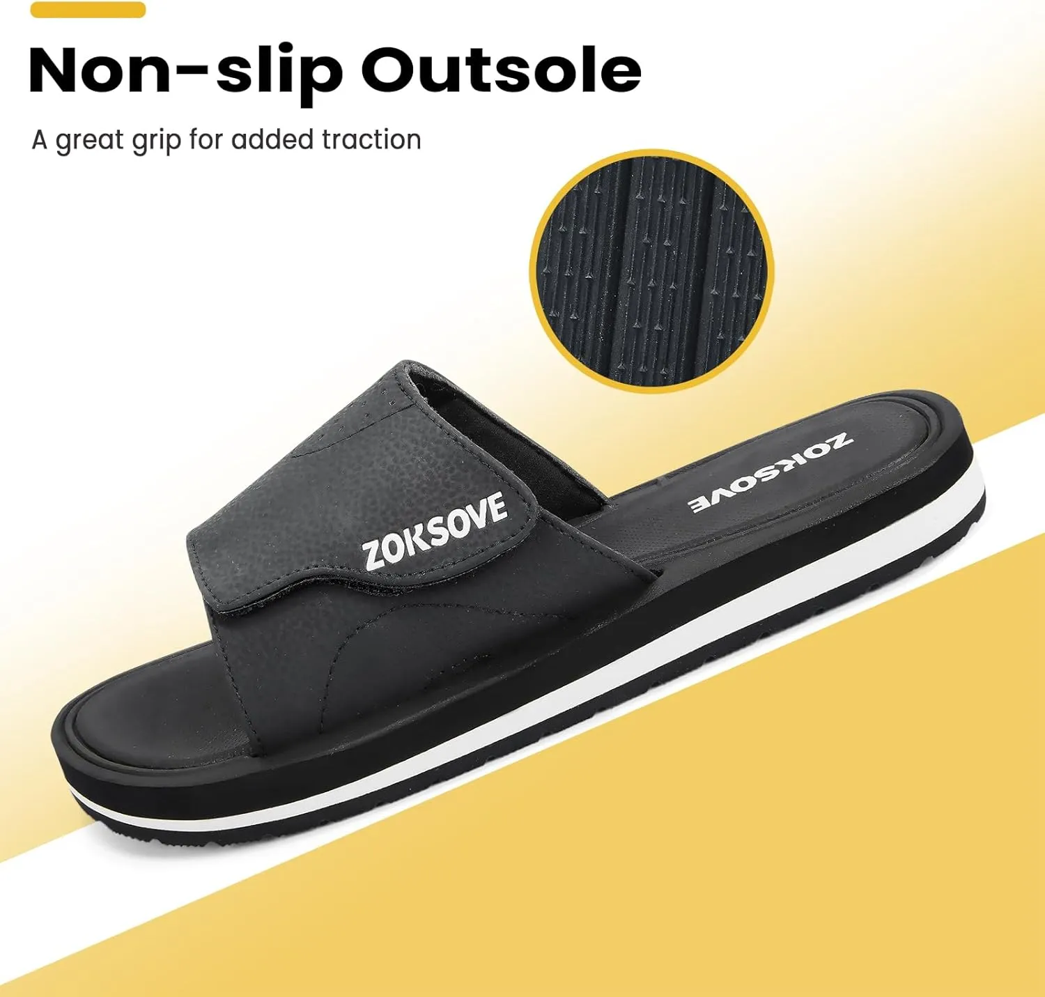 Slides for Men - Adjustable Slide Sandals Slip On- Open Toe Memory Foam Beach Sandals - Comfortable Summer Footwear for indoor/outdoor - Black 7