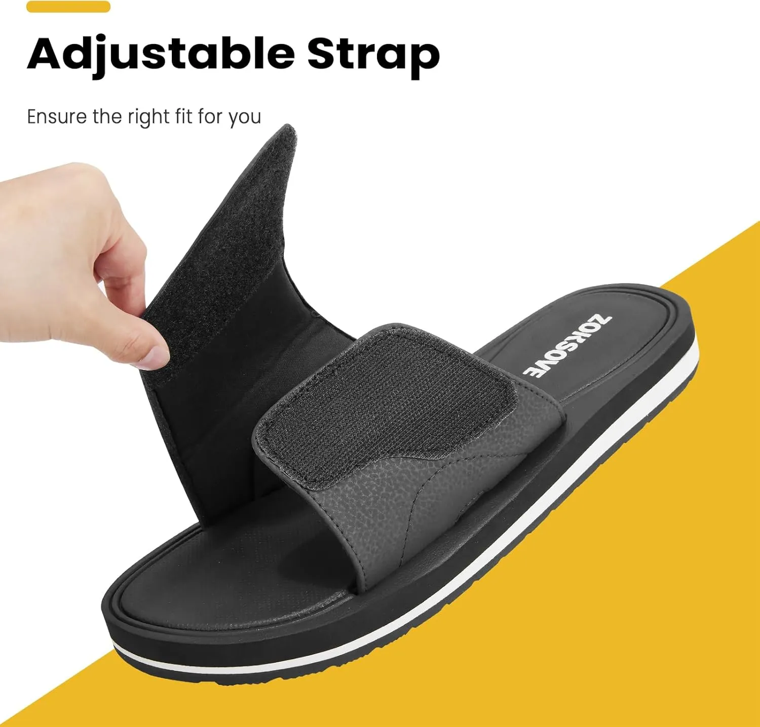 Slides for Men - Adjustable Slide Sandals Slip On- Open Toe Memory Foam Beach Sandals - Comfortable Summer Footwear for indoor/outdoor - Black 7