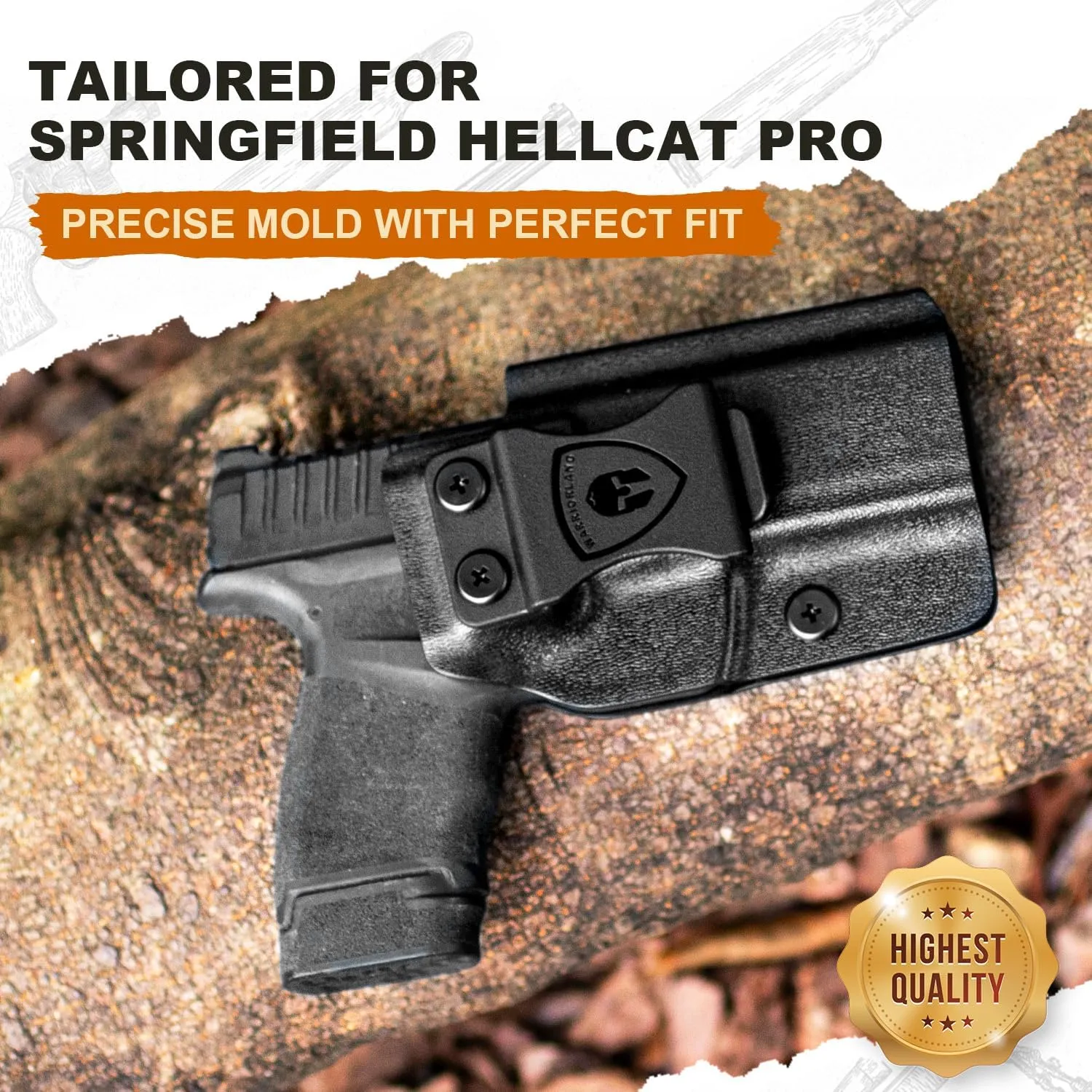 Springfield Hellcat Pro Holster IWB Kydex Holster Optics Cut: Springfield Armory Hellcat Pro Pistol, Inside Waistband Appendix Carry Pro Holster, Adj. Retention & Cant, Right/Left Hand Optional