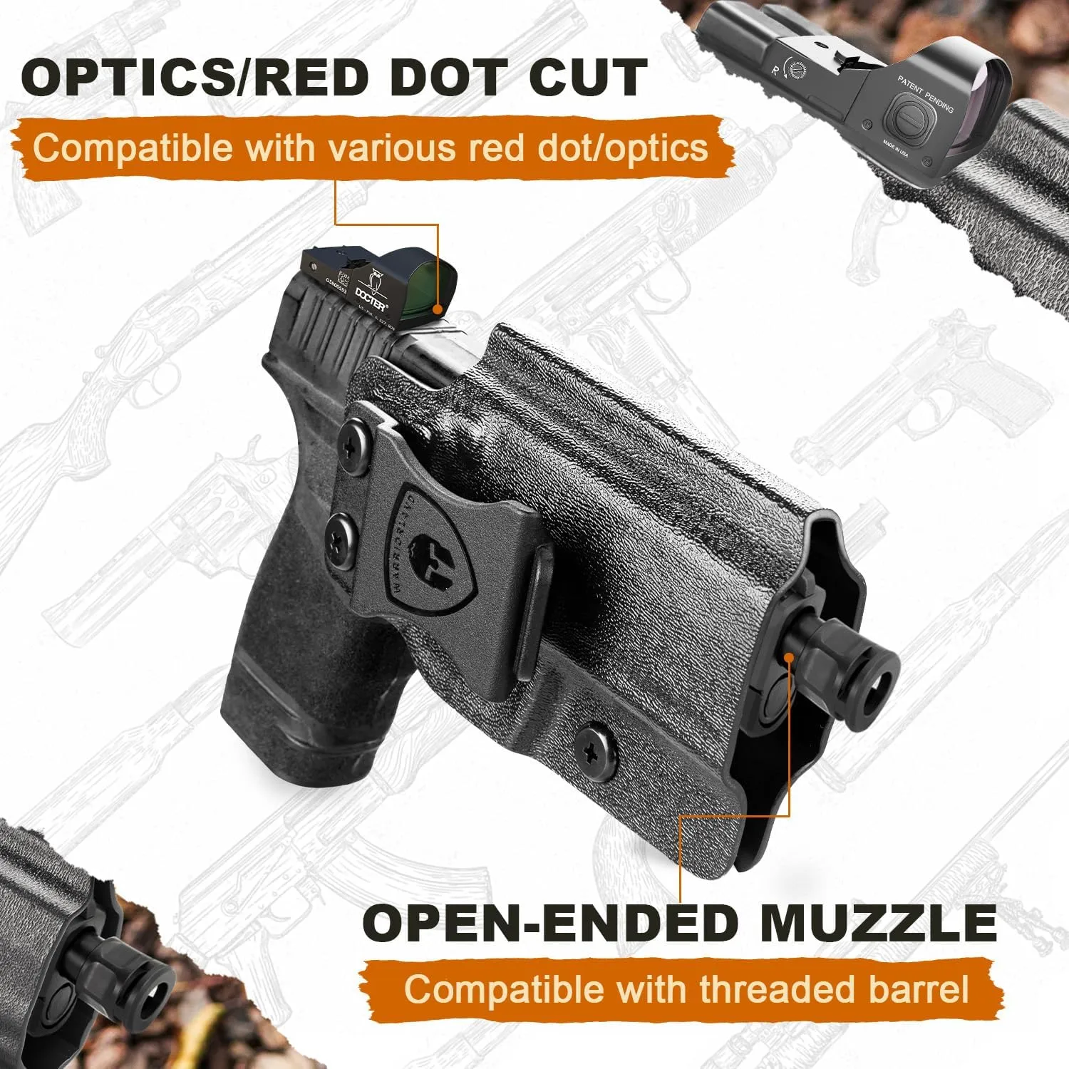 Springfield Hellcat Pro Holster IWB Kydex Holster Optics Cut: Springfield Armory Hellcat Pro Pistol, Inside Waistband Appendix Carry Pro Holster, Adj. Retention & Cant, Right/Left Hand Optional