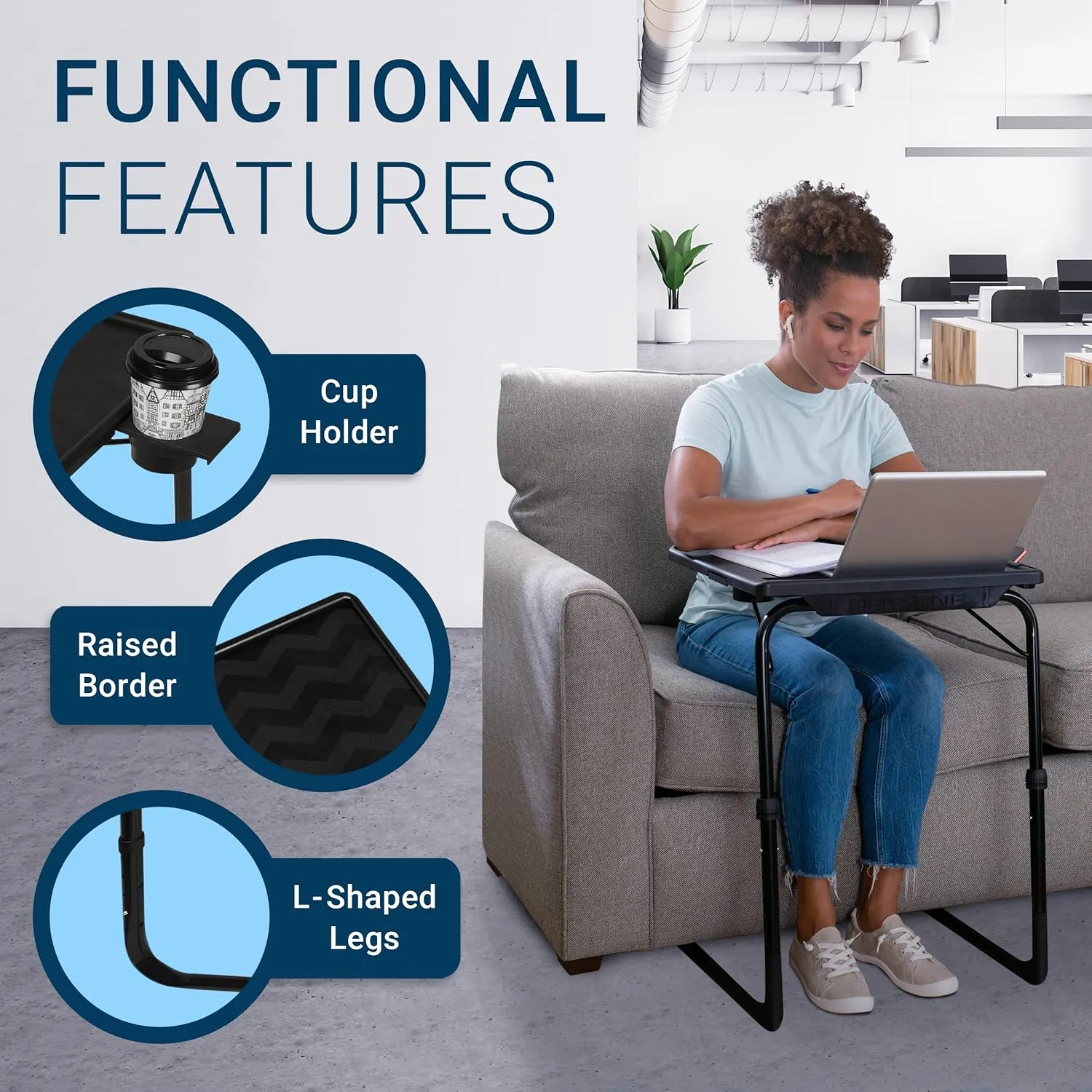 Table Mate II TV Tray Table - Folding TV Dinner Tray, Couch Table Trays for Eating Snack Food, Stowaway Laptop Stand, Portable Bed Dinner Tray - Adjustable TV Table with 3 Angles, Cup Holder, Black