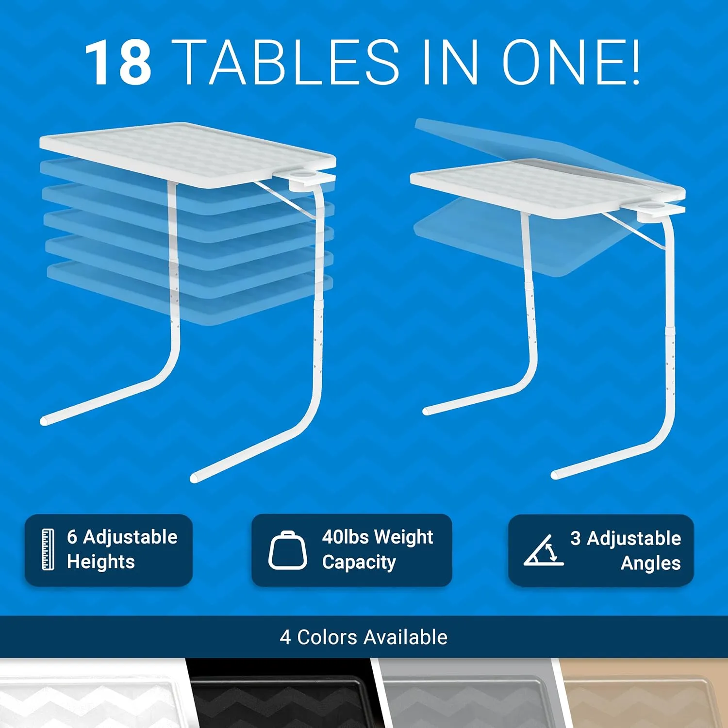 Table Mate II TV Tray Table - Folding TV Dinner Tray, Couch Table Trays for Eating Snack Food, Stowaway Laptop Stand, Portable Bed Dinner Tray - Adjustable TV Table with 3 Angles, Cup Holder, Black