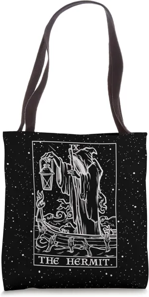 The Hermit Tarot Card Gothic Halloween Grim Reaper Occult Tote Bag