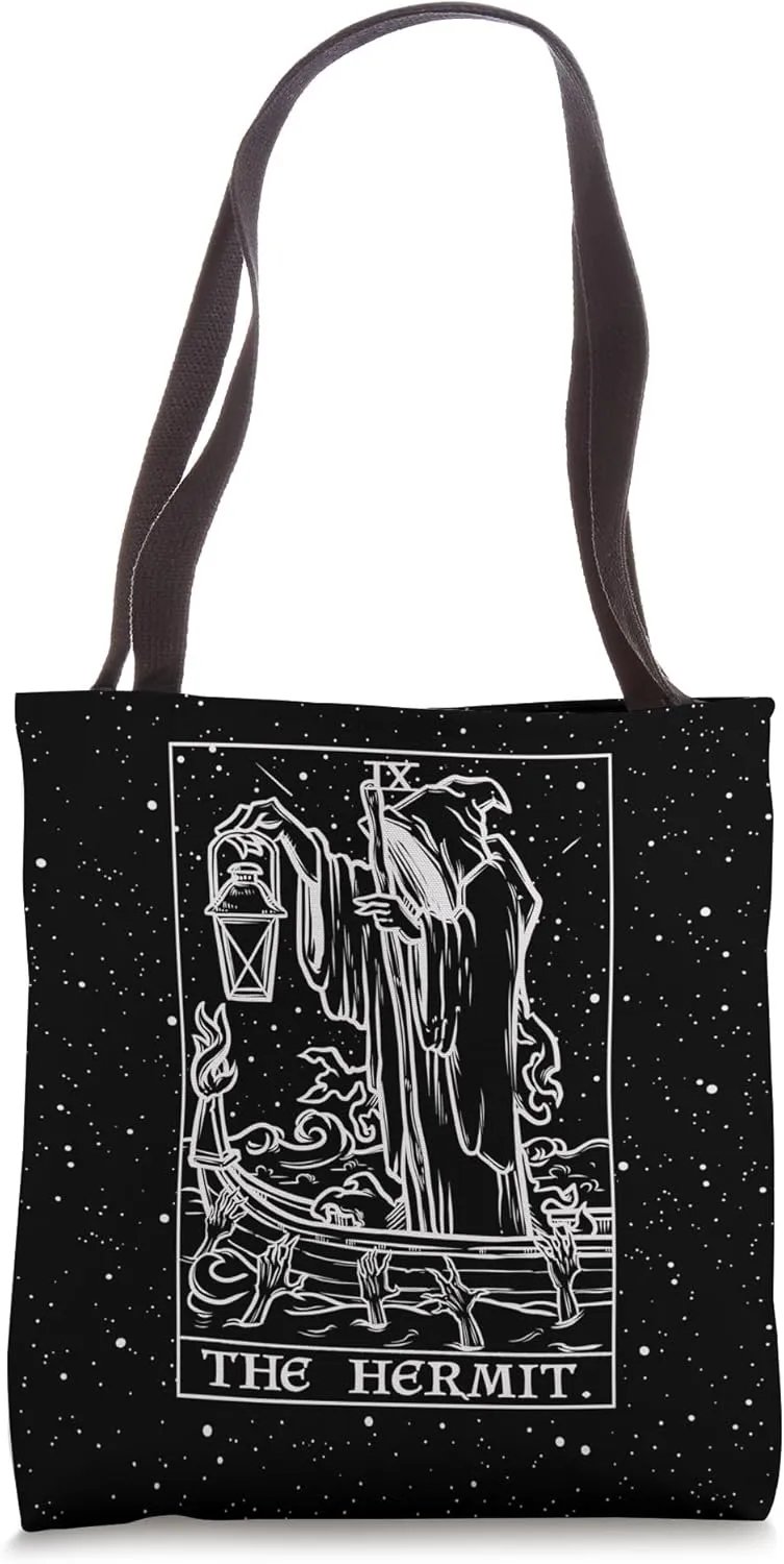 The Hermit Tarot Card Gothic Halloween Grim Reaper Occult Tote Bag