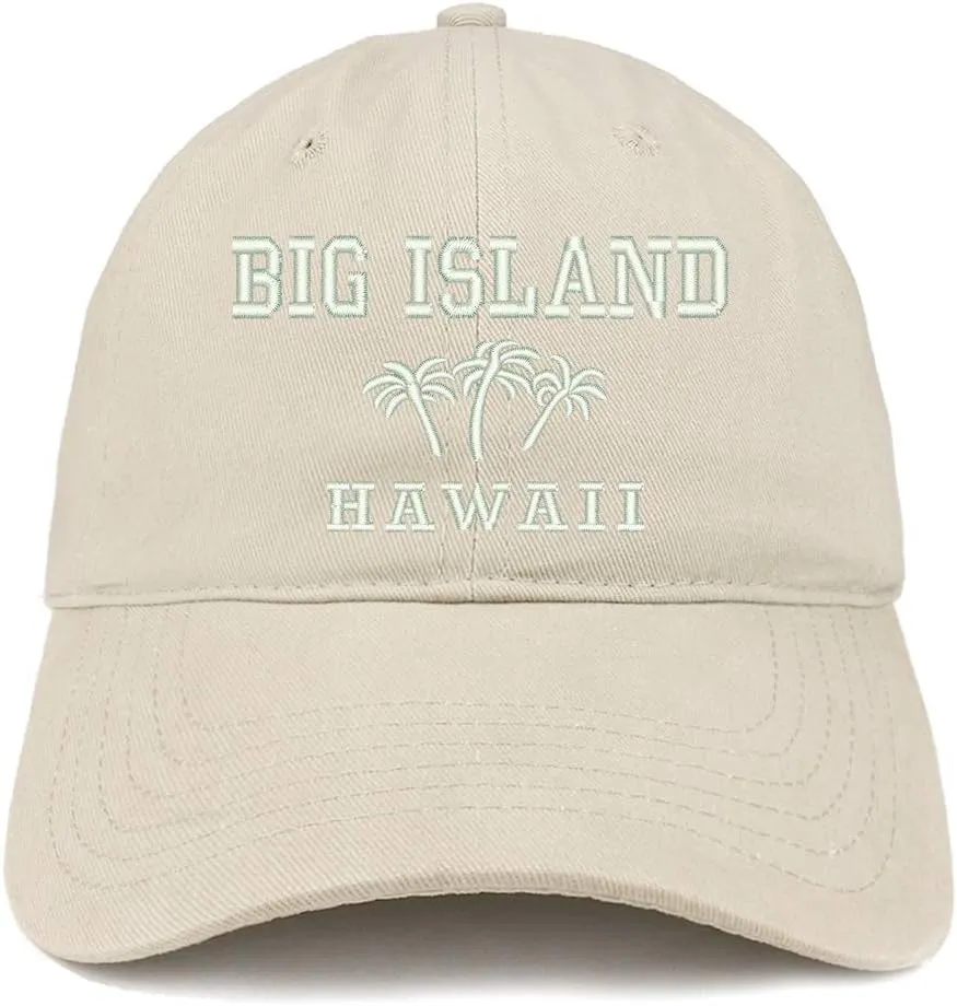 Trendy Apparel Shop Big Island Hawaii and Palm Tree Embroidered Brushed Cap
