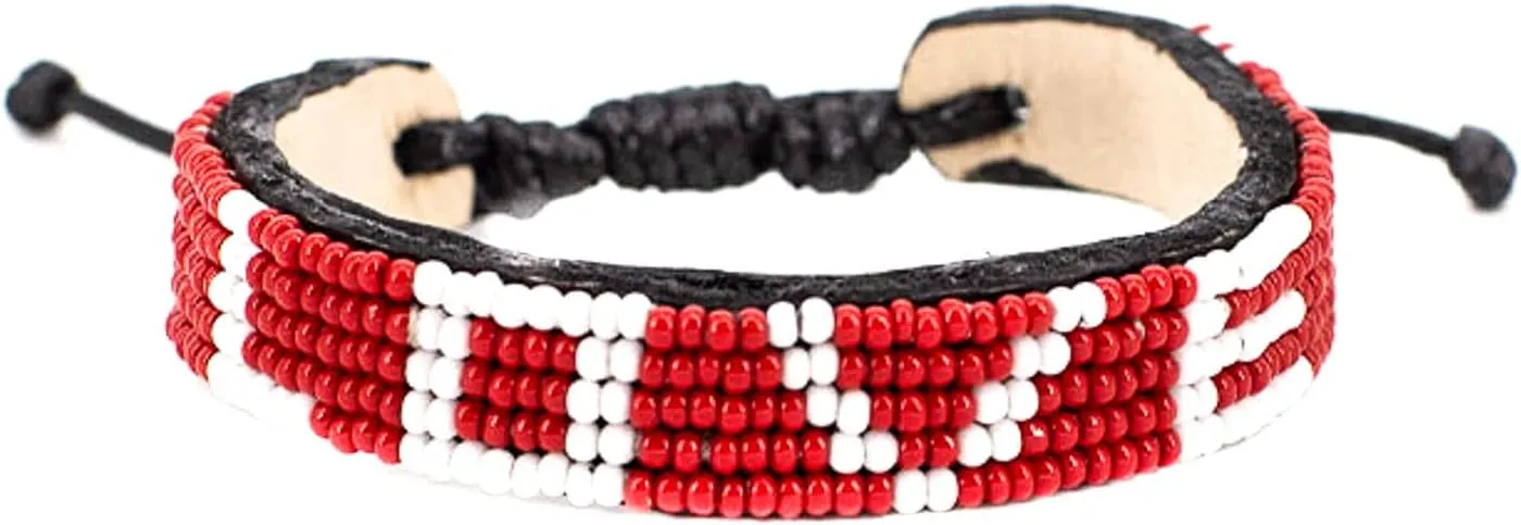 Ubuntu Life Beaded Leather LOVE Bracelet – Handmade Genuine Leather and Glass Bead Bracelet with Slide Closure, Stackable Bracelets for Women and Men