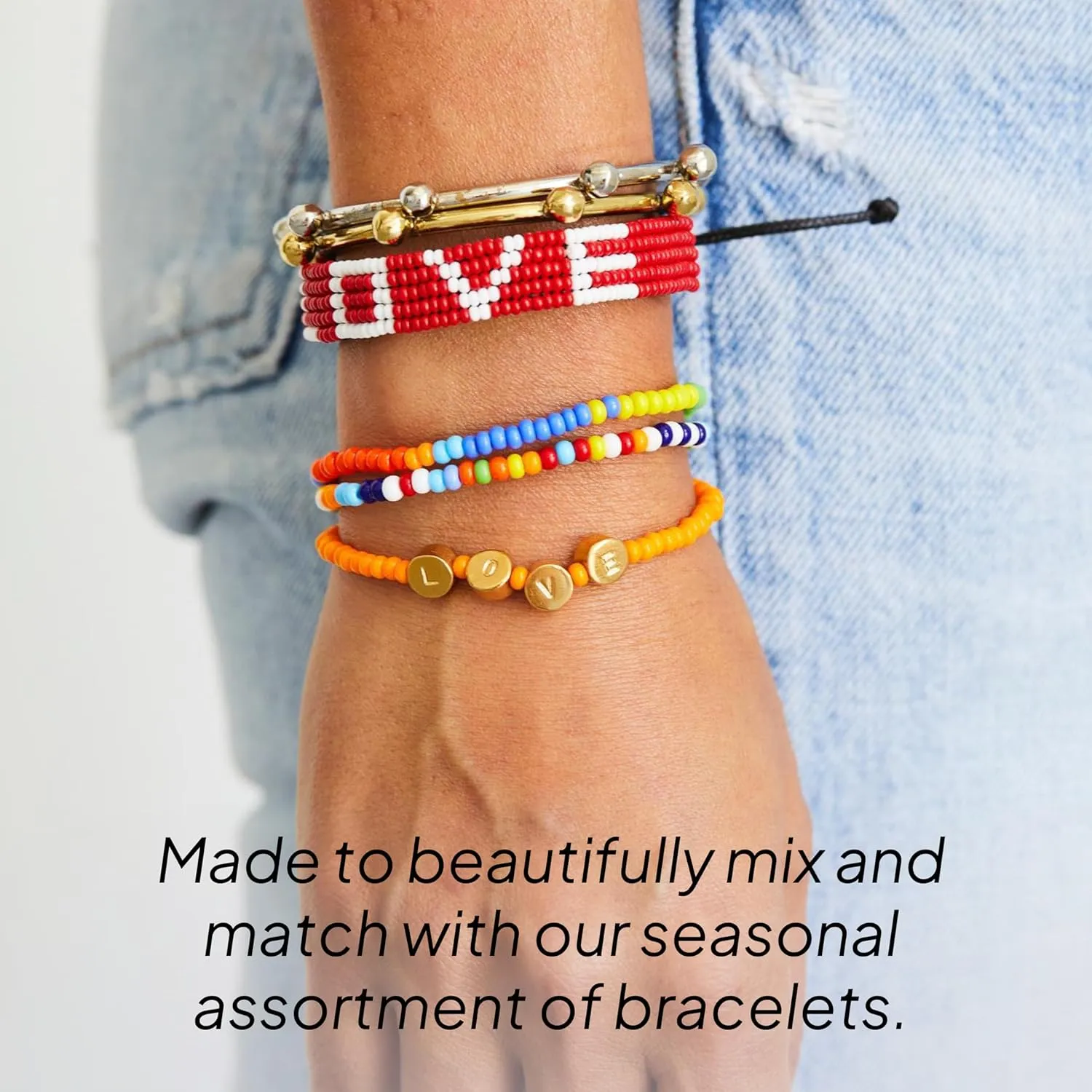 Ubuntu Life Beaded Leather LOVE Bracelet – Handmade Genuine Leather and Glass Bead Bracelet with Slide Closure, Stackable Bracelets for Women and Men
