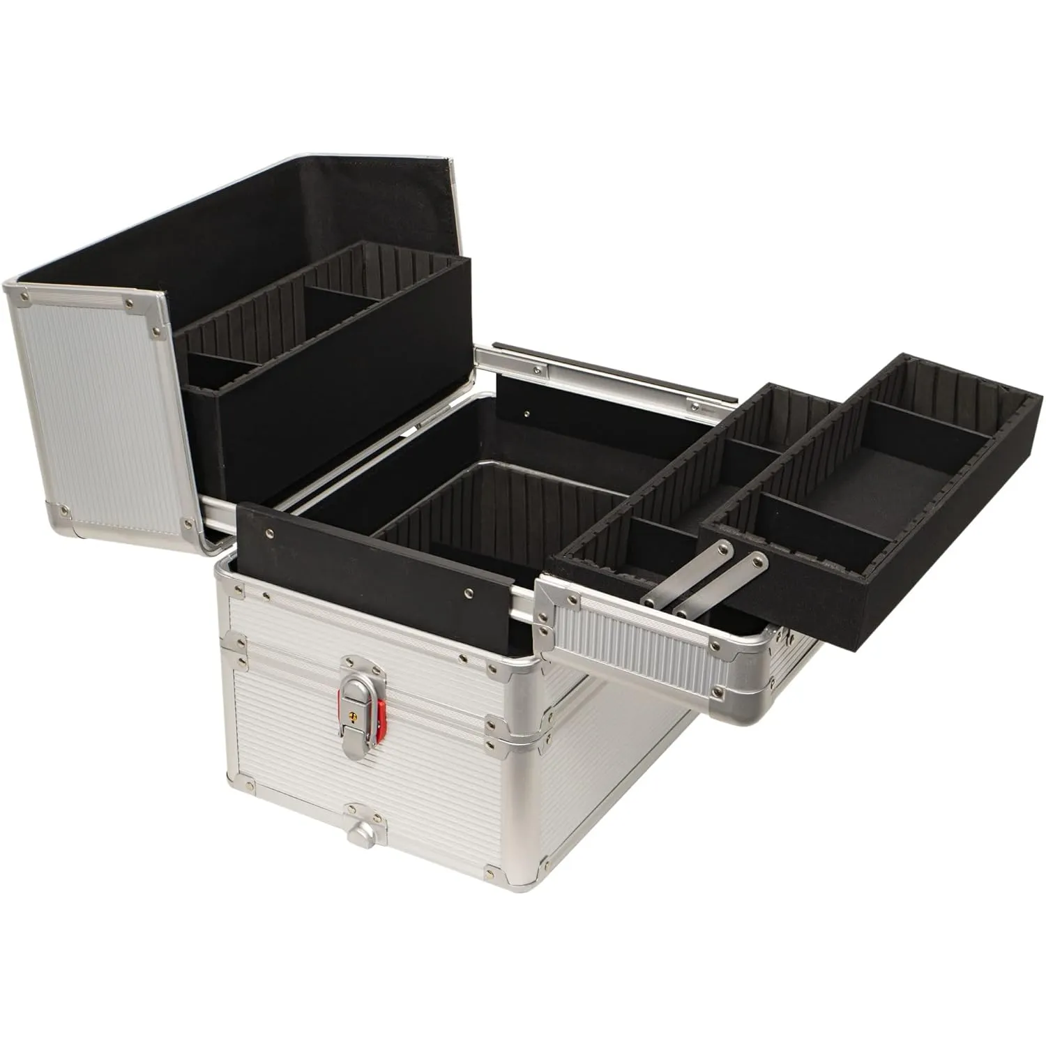 Ver Beauty Professional Rolling Makeup Case, Heavy Duty Hair Stylist & Makeup Artist Travel Case with Easy Slide and Extendable Trays, Silver, VT002-24