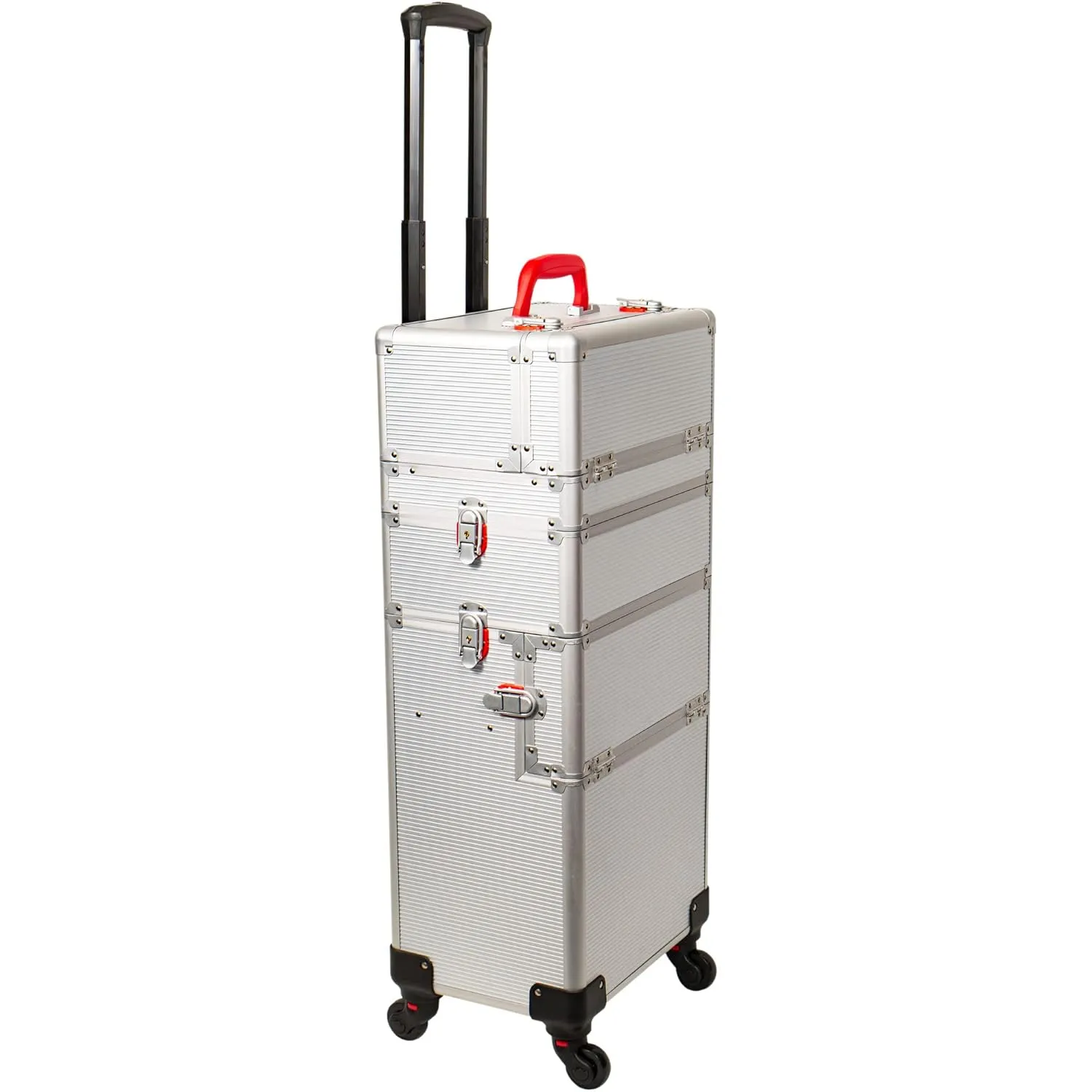Ver Beauty Professional Rolling Makeup Case, Heavy Duty Hair Stylist & Makeup Artist Travel Case with Easy Slide and Extendable Trays, Silver, VT002-24