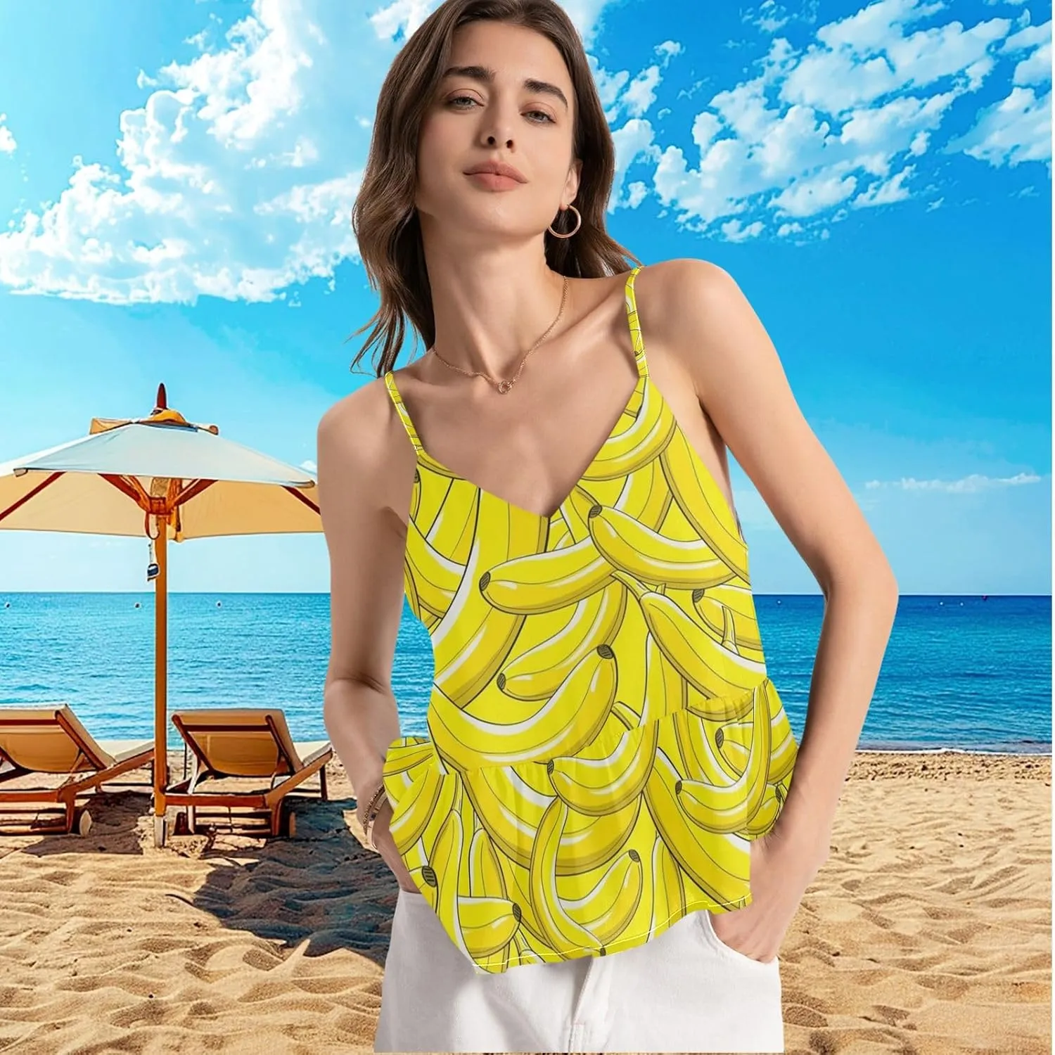 visesunny Summer Ruffle Spaghetti Strap Camisole V Neck Tank Top for Women Sleeveless Loose Fit Cami XS-2XL 2025