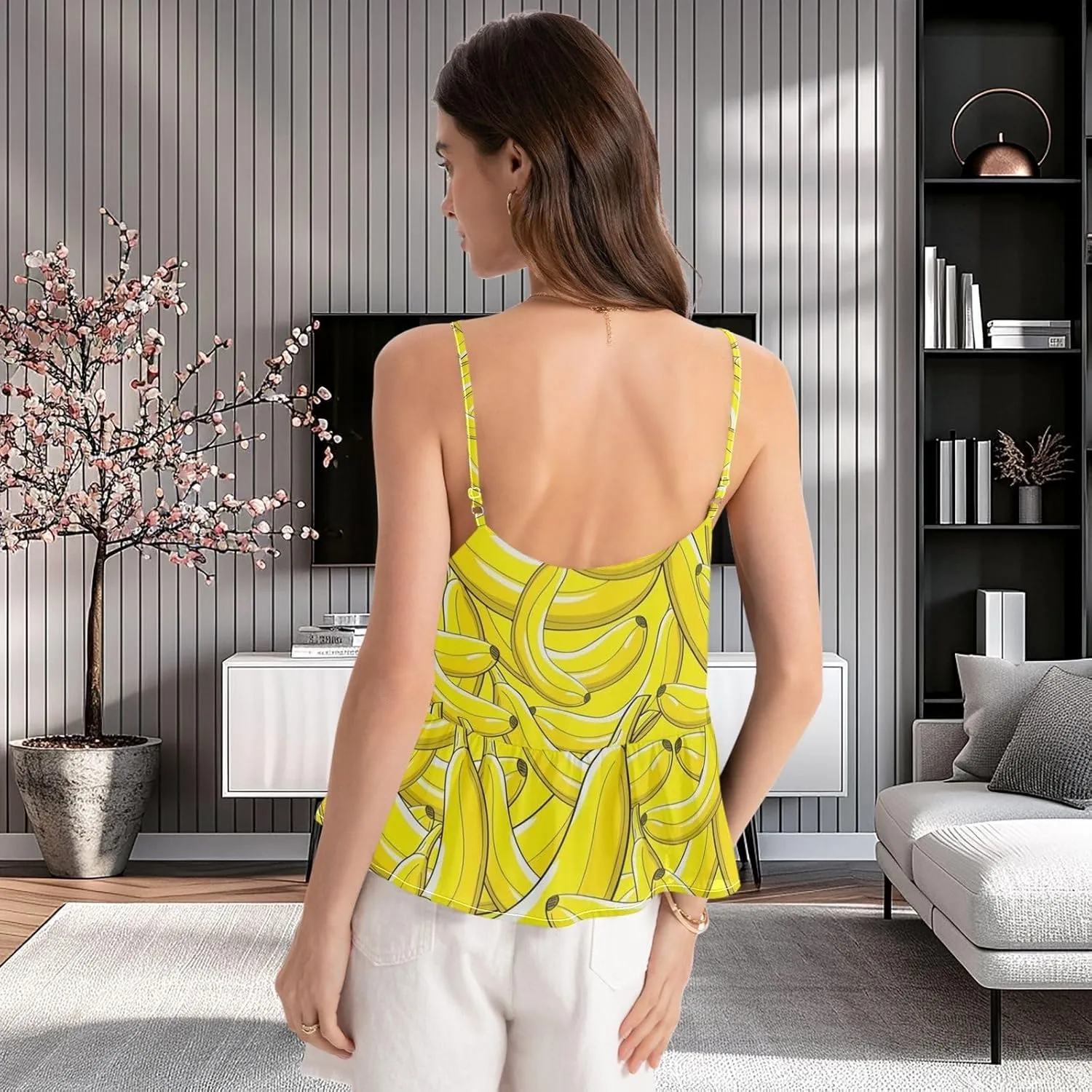 visesunny Summer Ruffle Spaghetti Strap Camisole V Neck Tank Top for Women Sleeveless Loose Fit Cami XS-2XL 2025