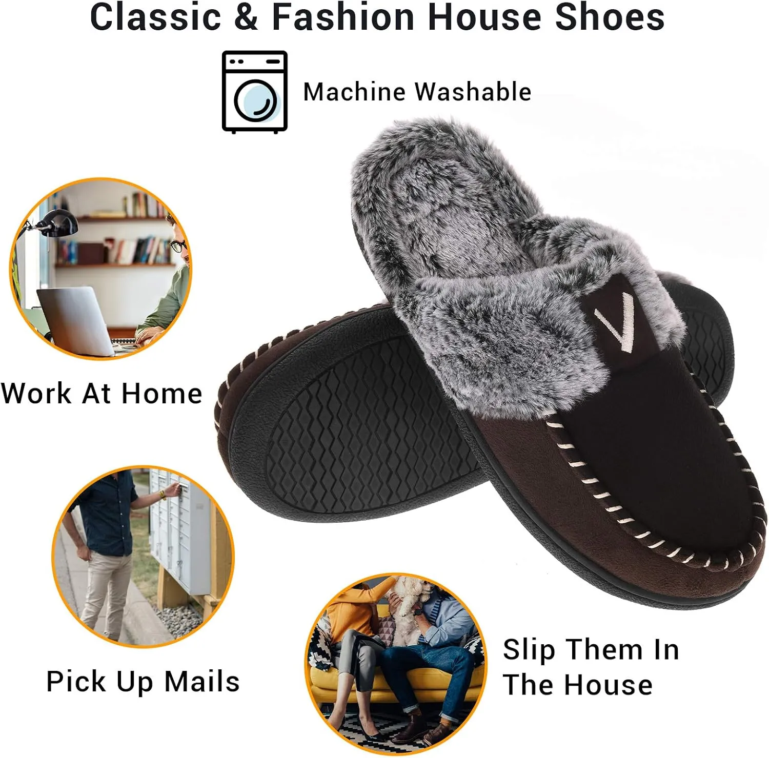 VONMAY Women's Memory Foam Slippers Moccasin Slip-on Scuff House Shoes Fuzzy Faux Fur Lining Indoor Outdoor for All Seasons