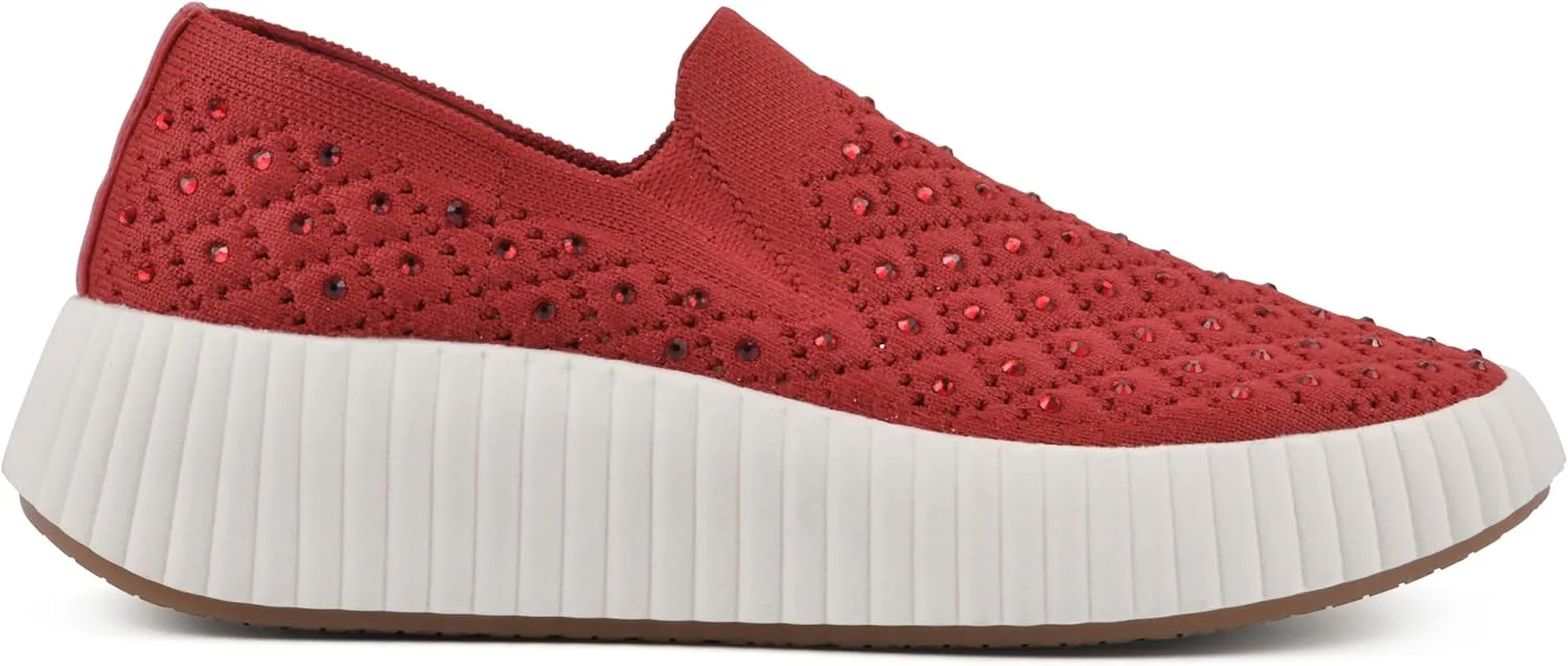 WHITE MOUNTAIN Women's Dyles Rhinestoned Woven Knit Sneaker