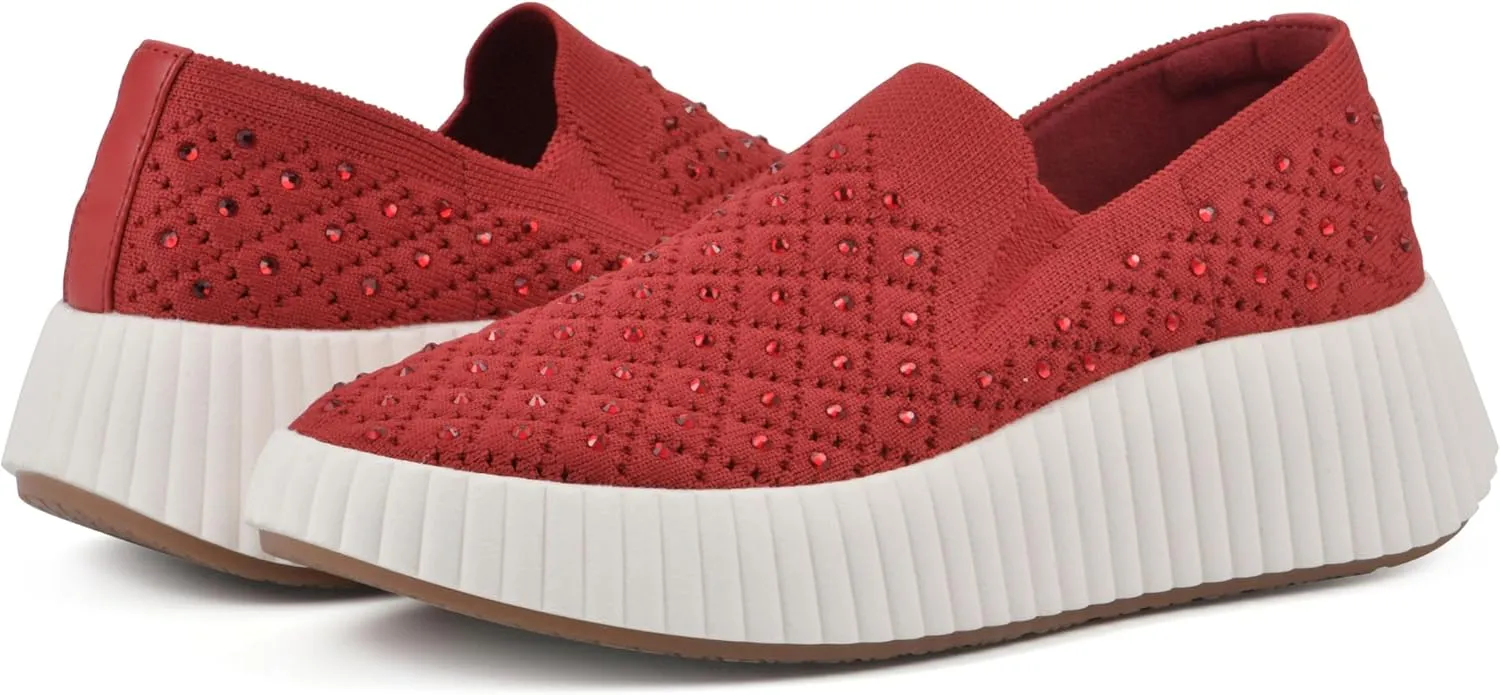 WHITE MOUNTAIN Women's Dyles Rhinestoned Woven Knit Sneaker