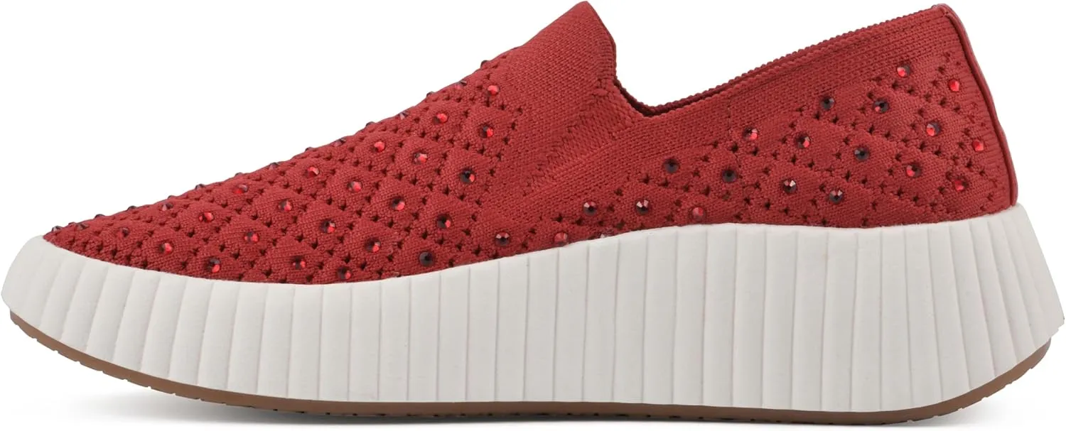 WHITE MOUNTAIN Women's Dyles Rhinestoned Woven Knit Sneaker