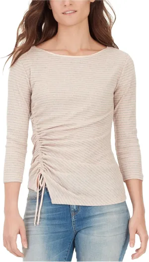 William Rast Womens Ruched Striped Graphic T-Shirt, Pink, X-Small