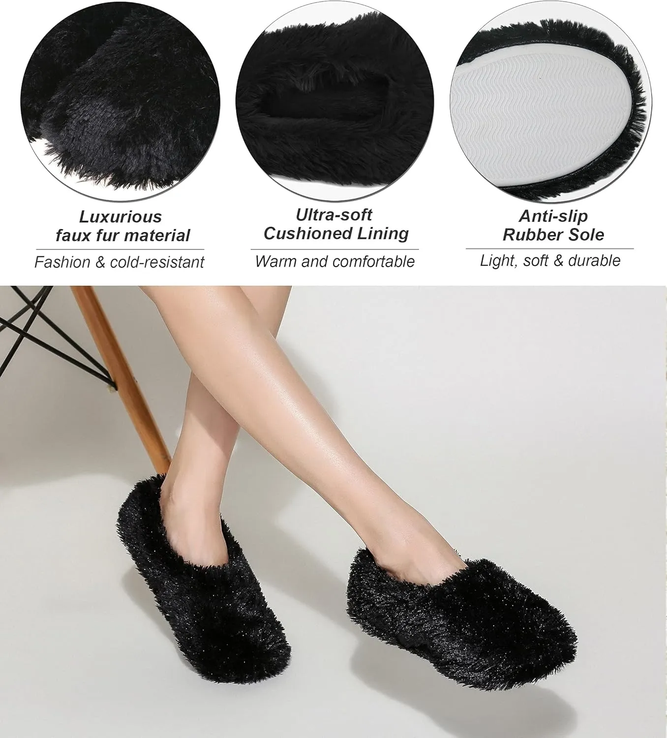 Winter Indoor Moccasin Slippers for Women, Soft Warm Fuzzy Home Slippers Non-Slip for Women