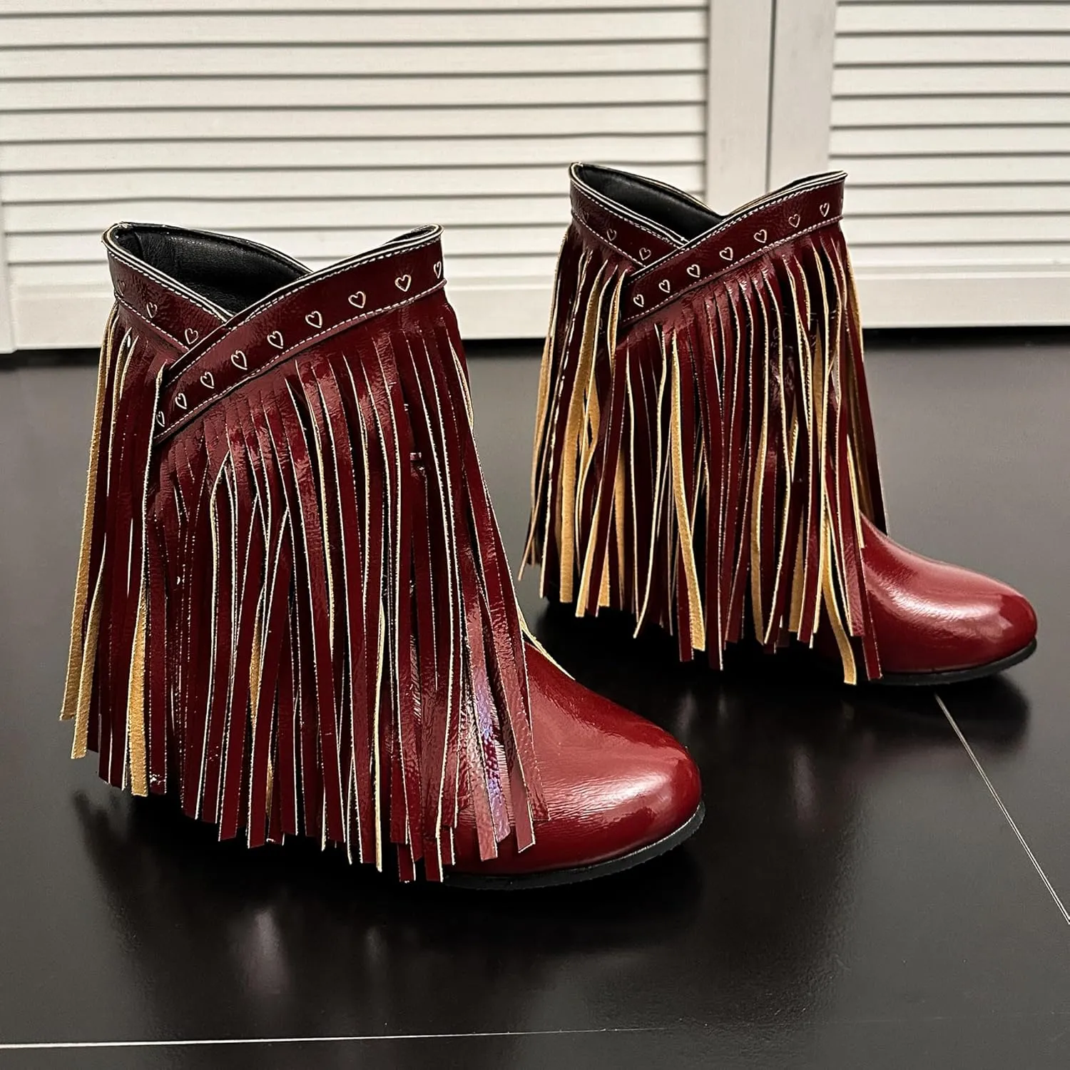 Women's Casual Pull on Fringe Booties, Vintage Low Heel Tassel Boots, Slip on Moccasin Ankle Boots