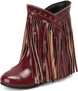 Women's Casual Pull on Fringe Booties, Vintage Low Heel Tassel Boots, Slip on Moccasin Ankle Boots