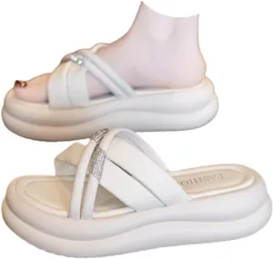 Women's Slide Sandals Open Toe Comfort Thick-soled Cloud Slides Rhinestone Sandals, Breathable Lightweight Beach Shoes