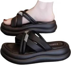 Women's Slide Sandals Open Toe Comfort Thick-soled Cloud Slides Rhinestone Sandals, Breathable Lightweight Beach Shoes
