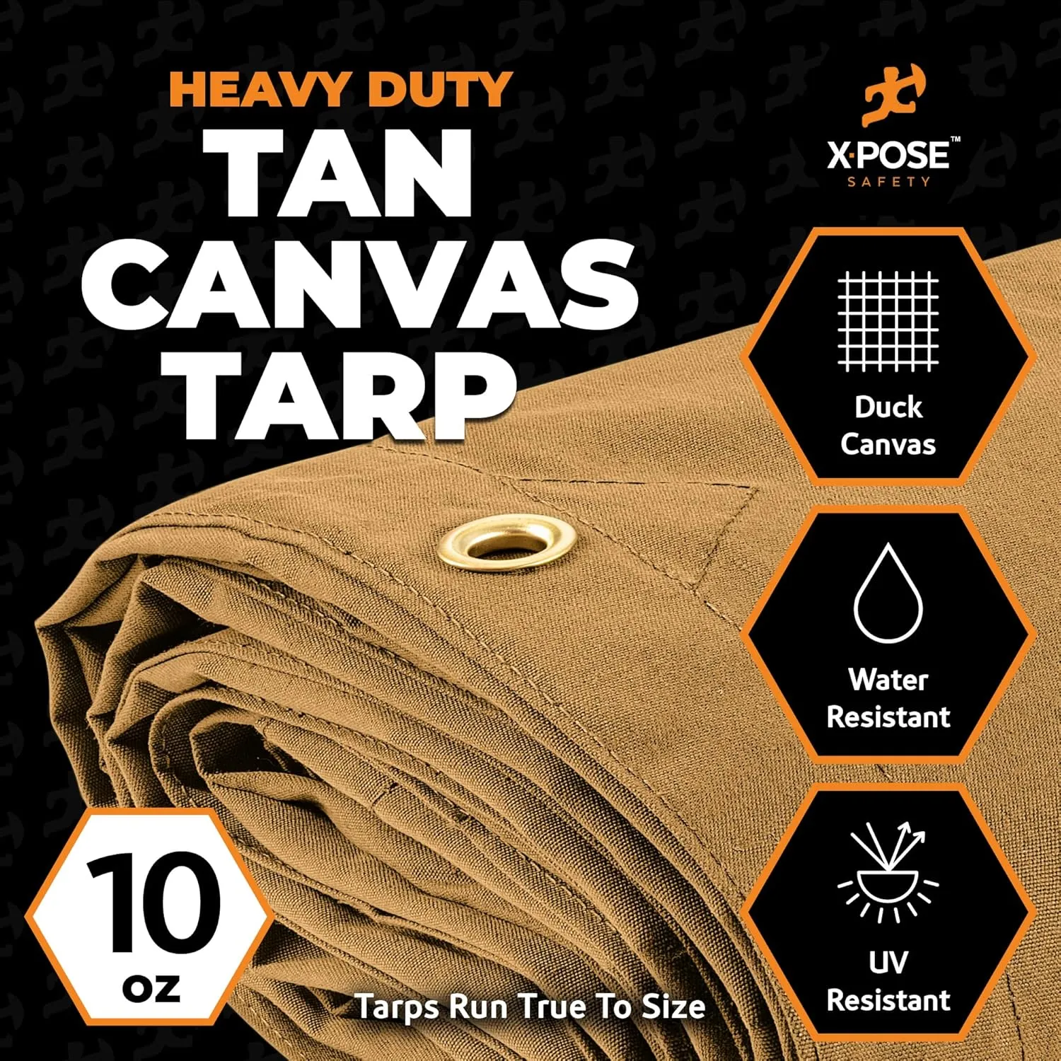 Xpose Safety Canvas Tarp - 10oz Tan Canvas Tarps Heavy Duty Water Resistant with Brass Grommets- Multipurpose Outdoor Tarpaulin for Camping, Canopy, Trailer, Equipment Cover 10' x 12'