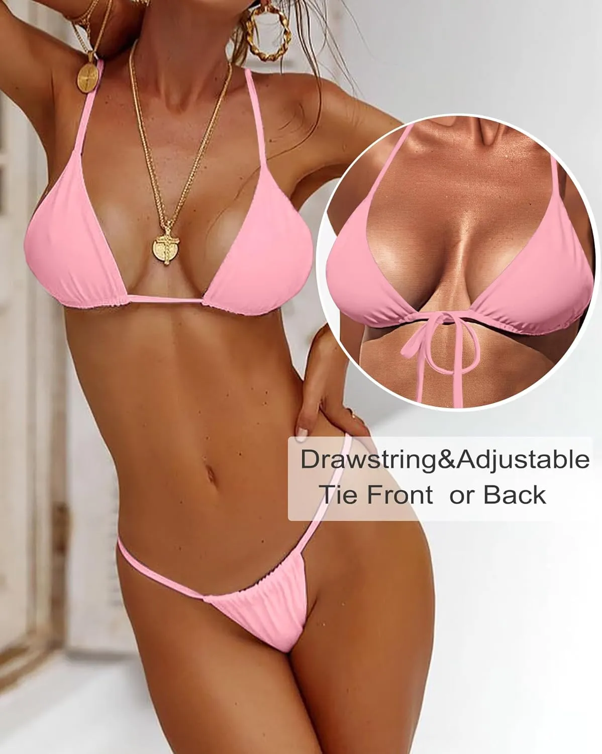 XUNYU Thong Bikini Sets for Women - Brazilian Micro String Bikinis Sexy Two Piece Swimsuit Triangle Top Halter Bathing Suits