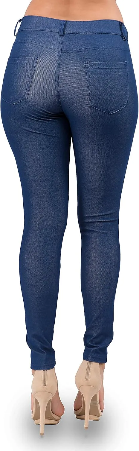 Ylluo Women's Jeggings with Pockets - Skinny Fit Denim Look - High Waisted Stretchy Pull On Pants - Full-Length & Capri