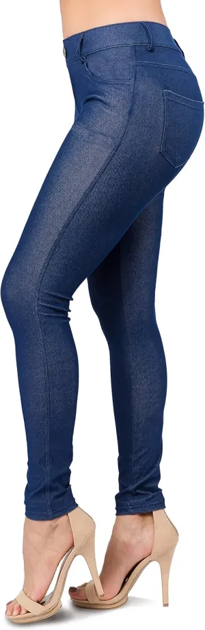 Ylluo Women's Jeggings with Pockets - Skinny Fit Denim Look - High Waisted Stretchy Pull On Pants - Full-Length & Capri