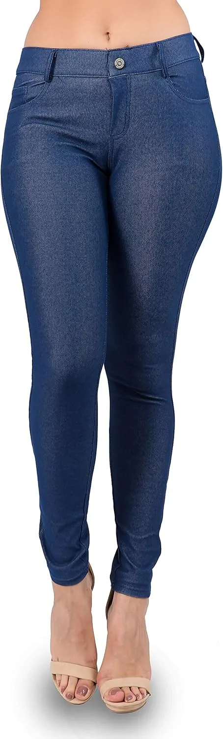 Ylluo Women's Jeggings with Pockets - Skinny Fit Denim Look - High Waisted Stretchy Pull On Pants - Full-Length & Capri
