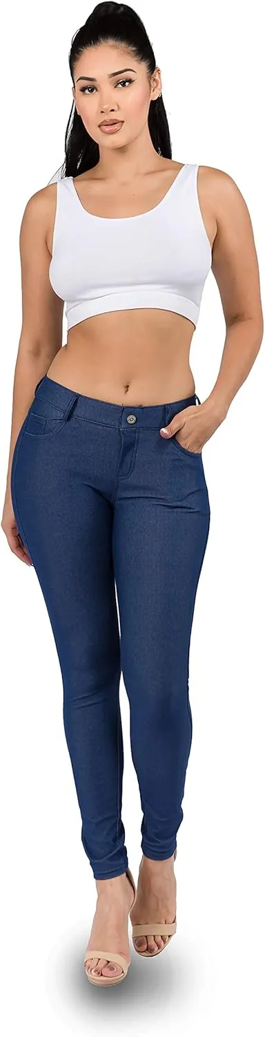 Ylluo Women's Jeggings with Pockets - Skinny Fit Denim Look - High Waisted Stretchy Pull On Pants - Full-Length & Capri